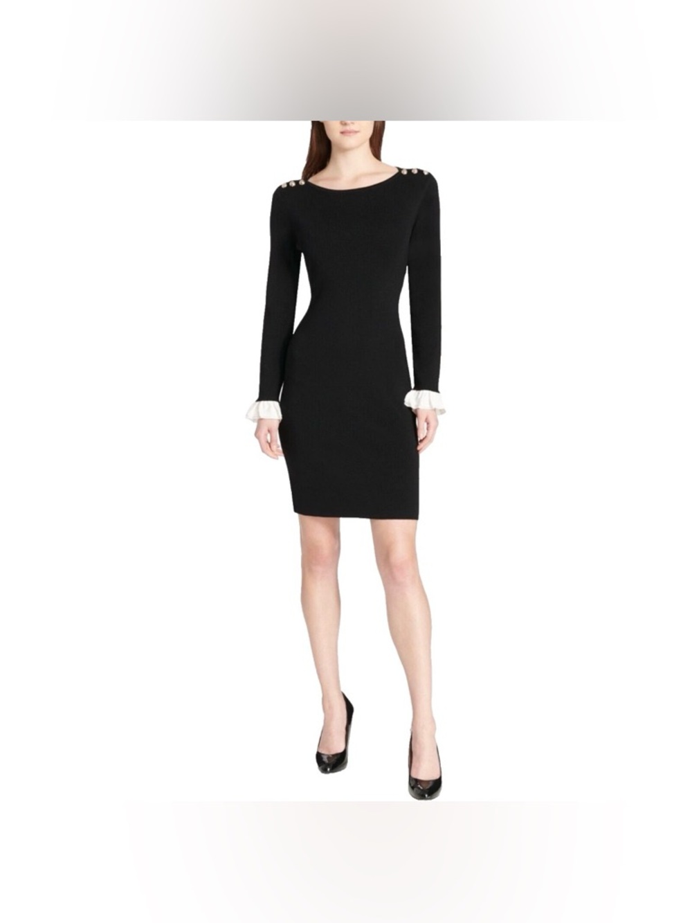 Tommy Hilfiger Women's Black Long Sleeve Embellished Sweater Dress Size Medium